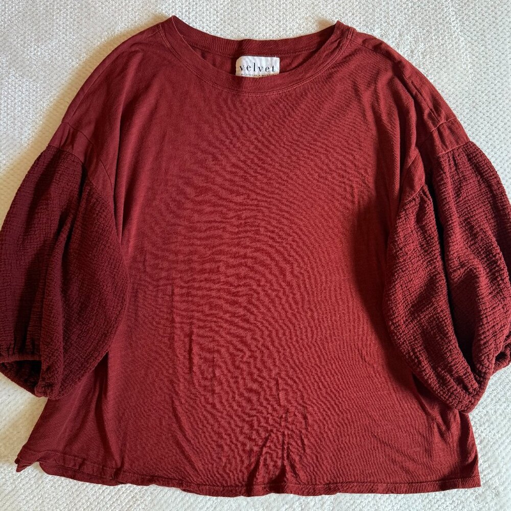 Velvet Graham & Spencer for Anthropologie Burnt Rust Orange Peasant Top Size M